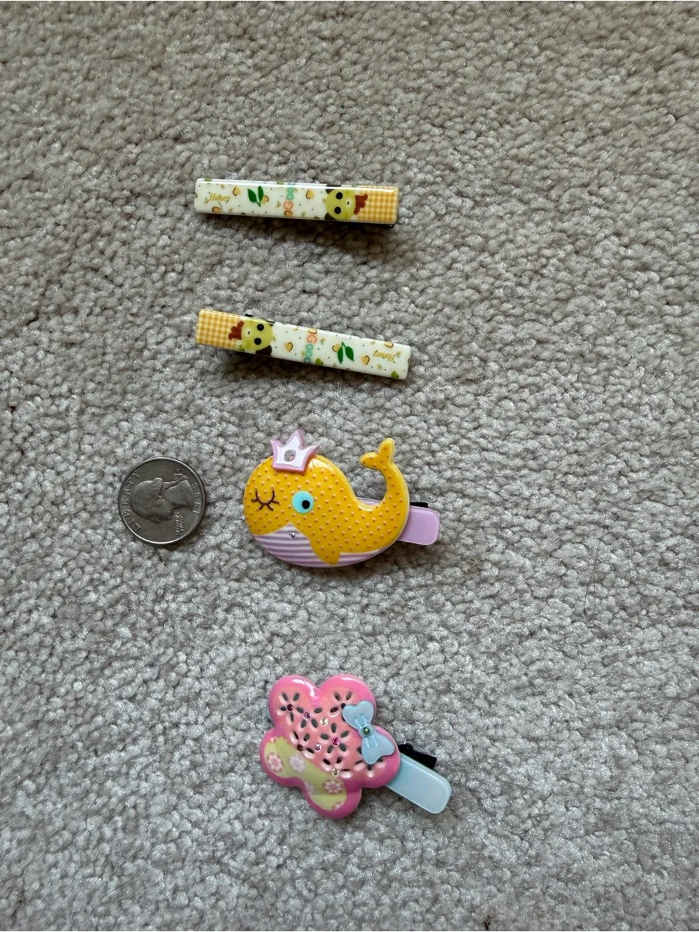 Cute Yellow Whale & Floral Girls Hair Clip Set